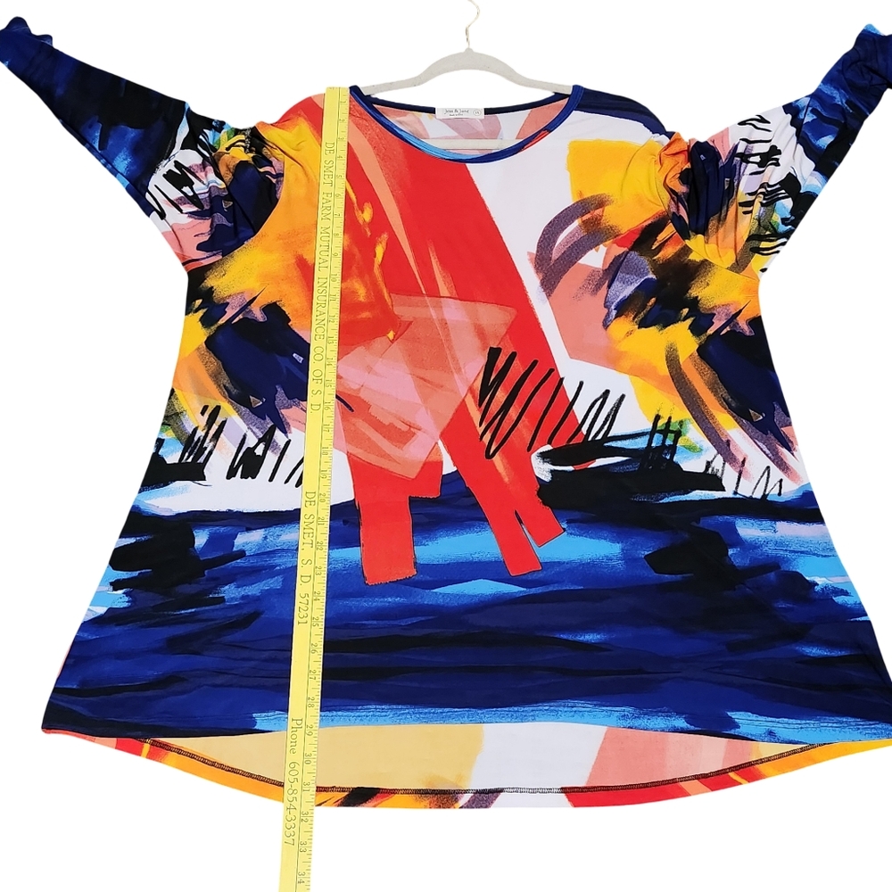 JESS & JANE Monet Print Tunic Top Plus Size 1X Colorful Abstract Art Made in USA - Picture 9 of 14